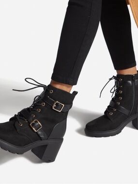 Shoe dazzle Black Lace-Up Buckle Ankle Boots